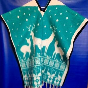Vintage Handmade Soft Heavyweight Wool Tribal Poncho Cape Shawl 72 X 72